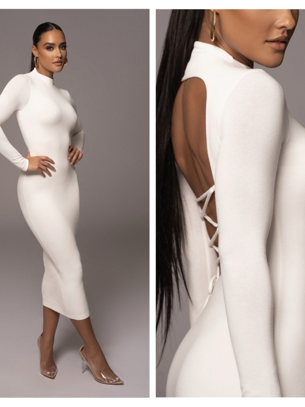 Jluxlabel ivory shaye mock neck long sleeve bodycon midi dress SIZE:XL